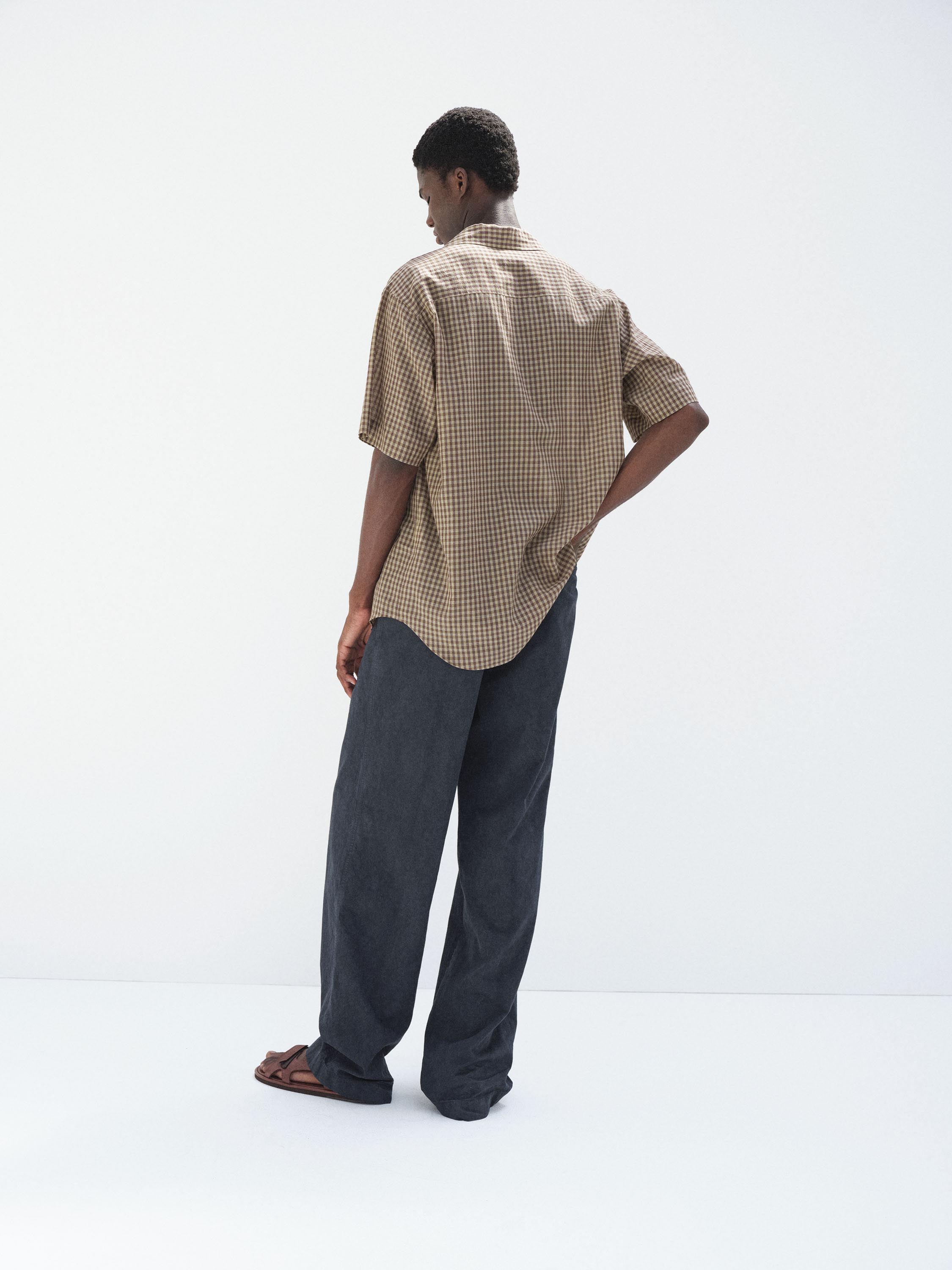 AIRY LIGHT COTTON CHECK HALF SLEEVED SHIRT 詳細画像 BROWN GINGHAM CHECK 3