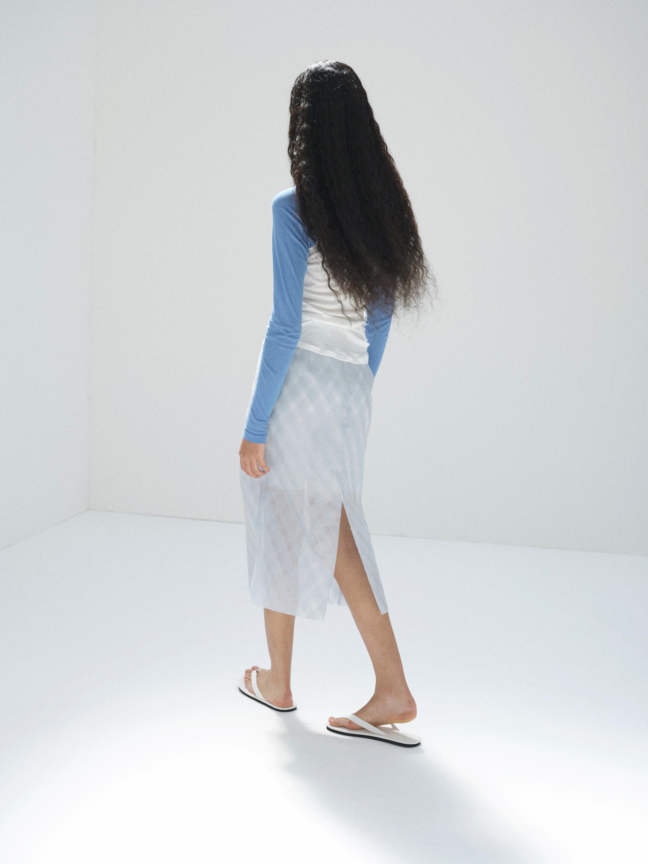SHEER SILK COTTON CUT JACQUARD PENCIL SKIRT 詳細画像 LIGHT BLUE 4