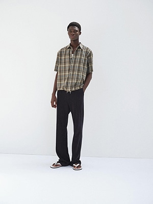 SUPER FINE TROPICAL WOOL CHECK HALF-SLEEVED SHIRT