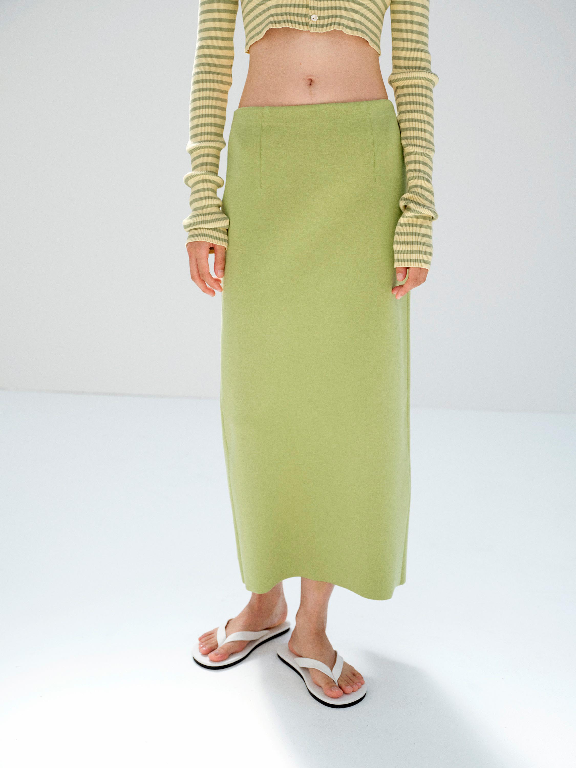 DOUBLE FACED SILK COTTON KNIT SKIRT