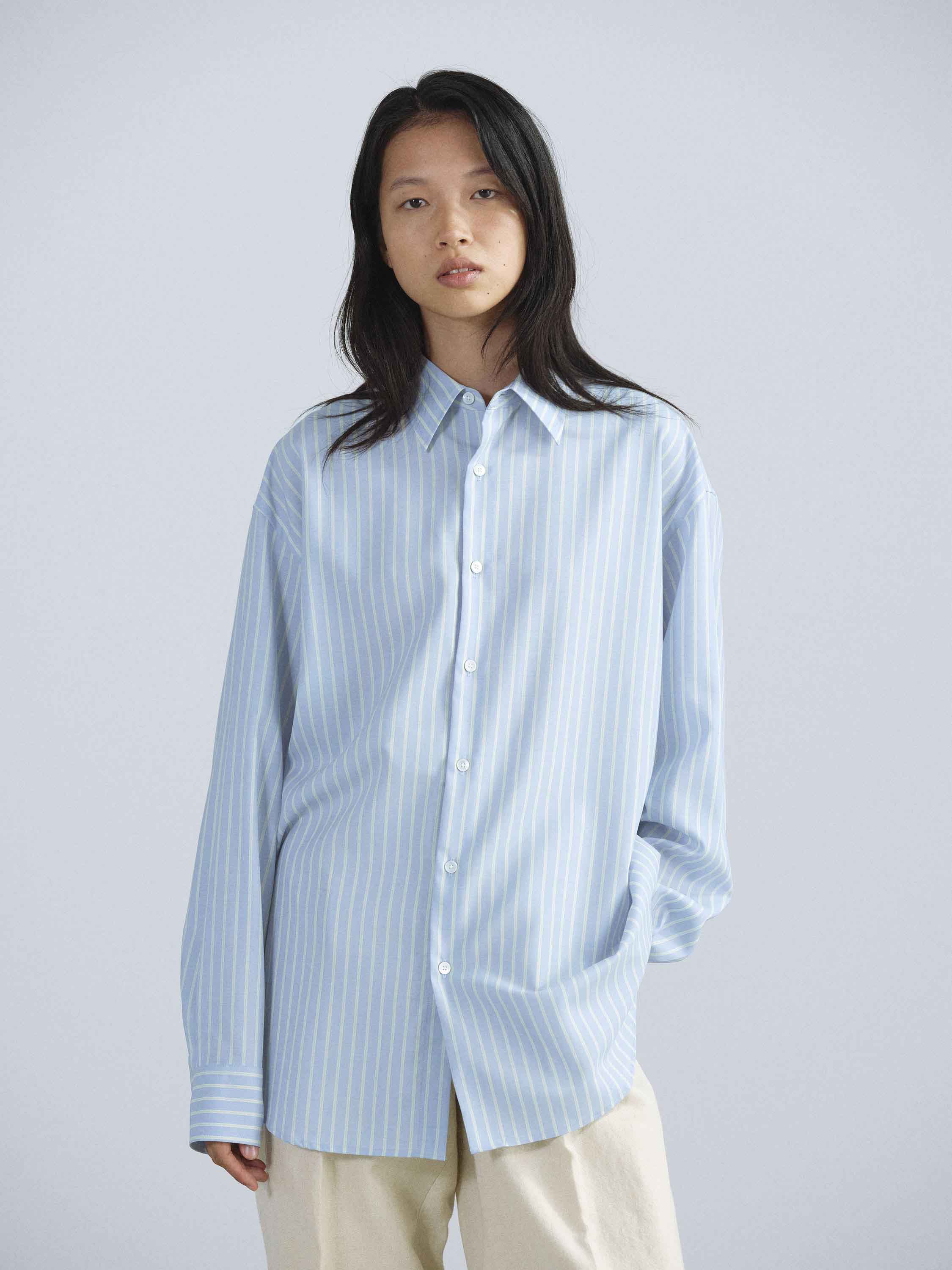 SUPER FINE WOOL STRIPE SHIRT 詳細画像 SAX BLUE LIME STRIPE 3