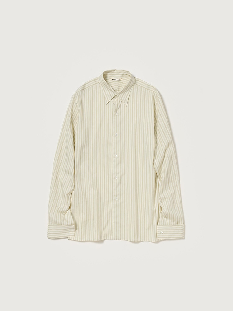 COTTON SILK STRIPE DOUBLE-CUFF SHIRT