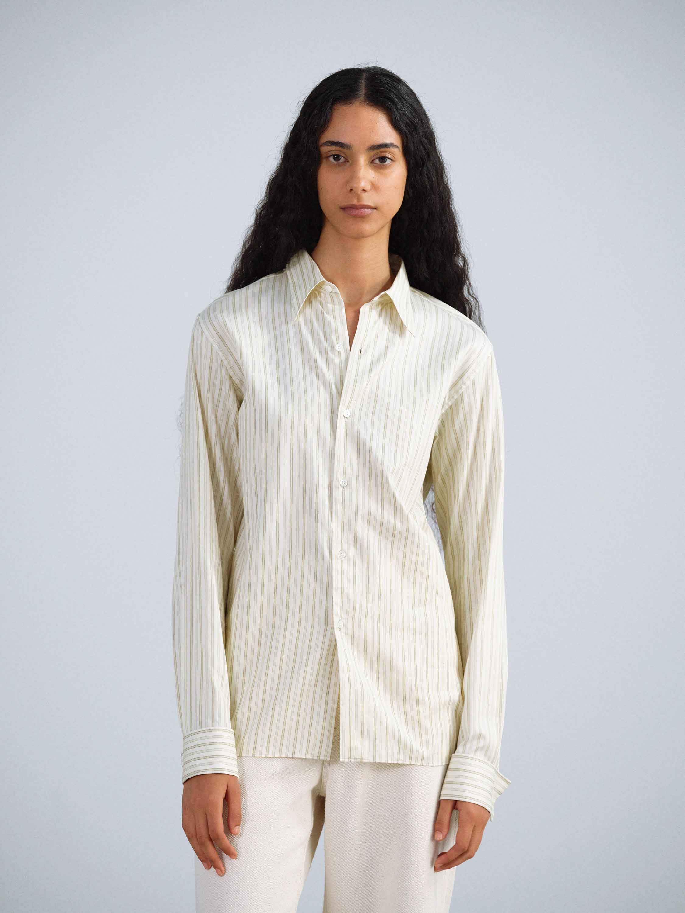 COTTON SILK STRIPE DOUBLE-CUFF SHIRT 詳細画像 IVORY STRIPE 3