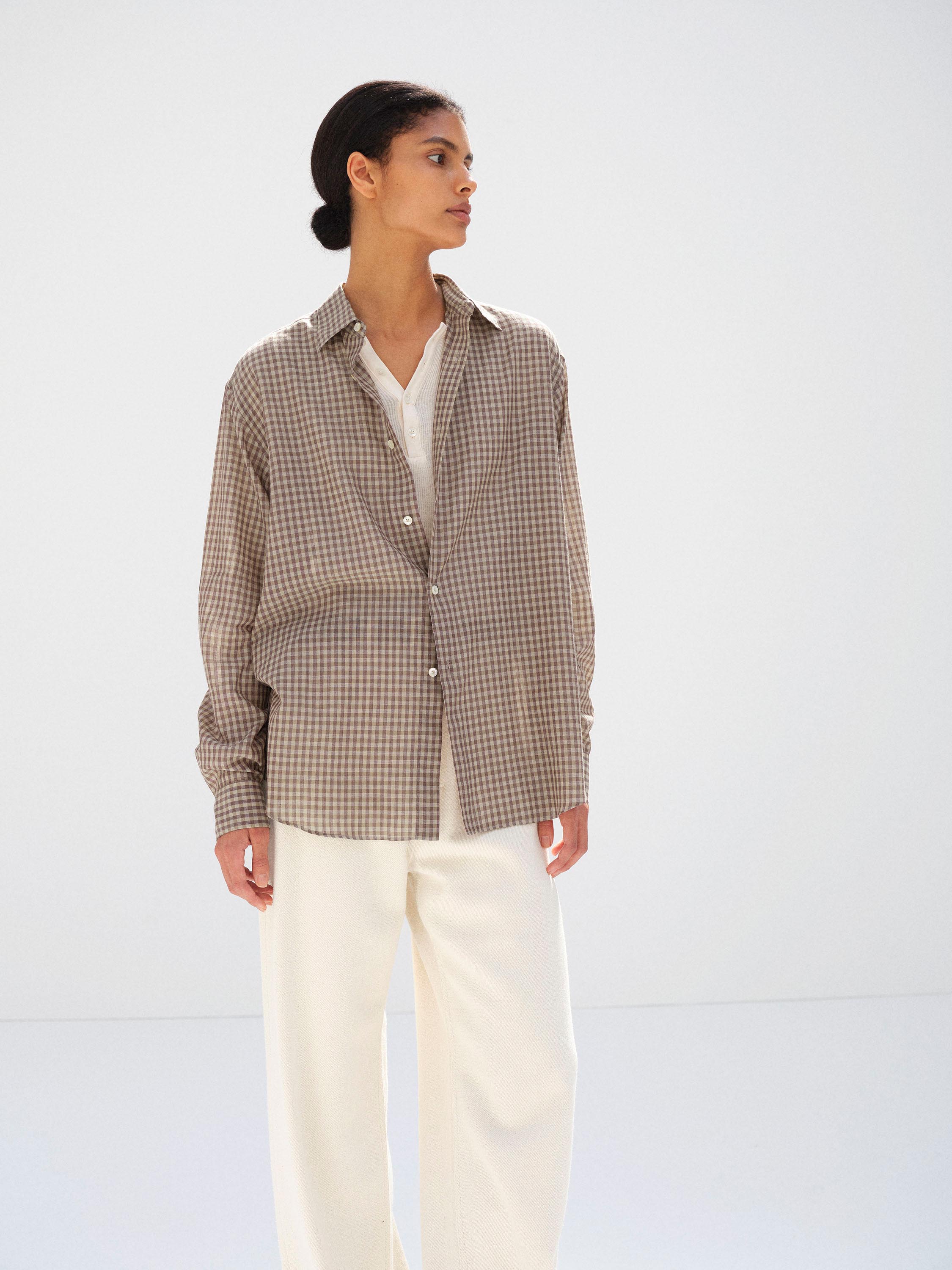 AIRY LIGHT COTTON CHECK SHIRT 詳細画像 BROWN GINGHAM CHECK 1