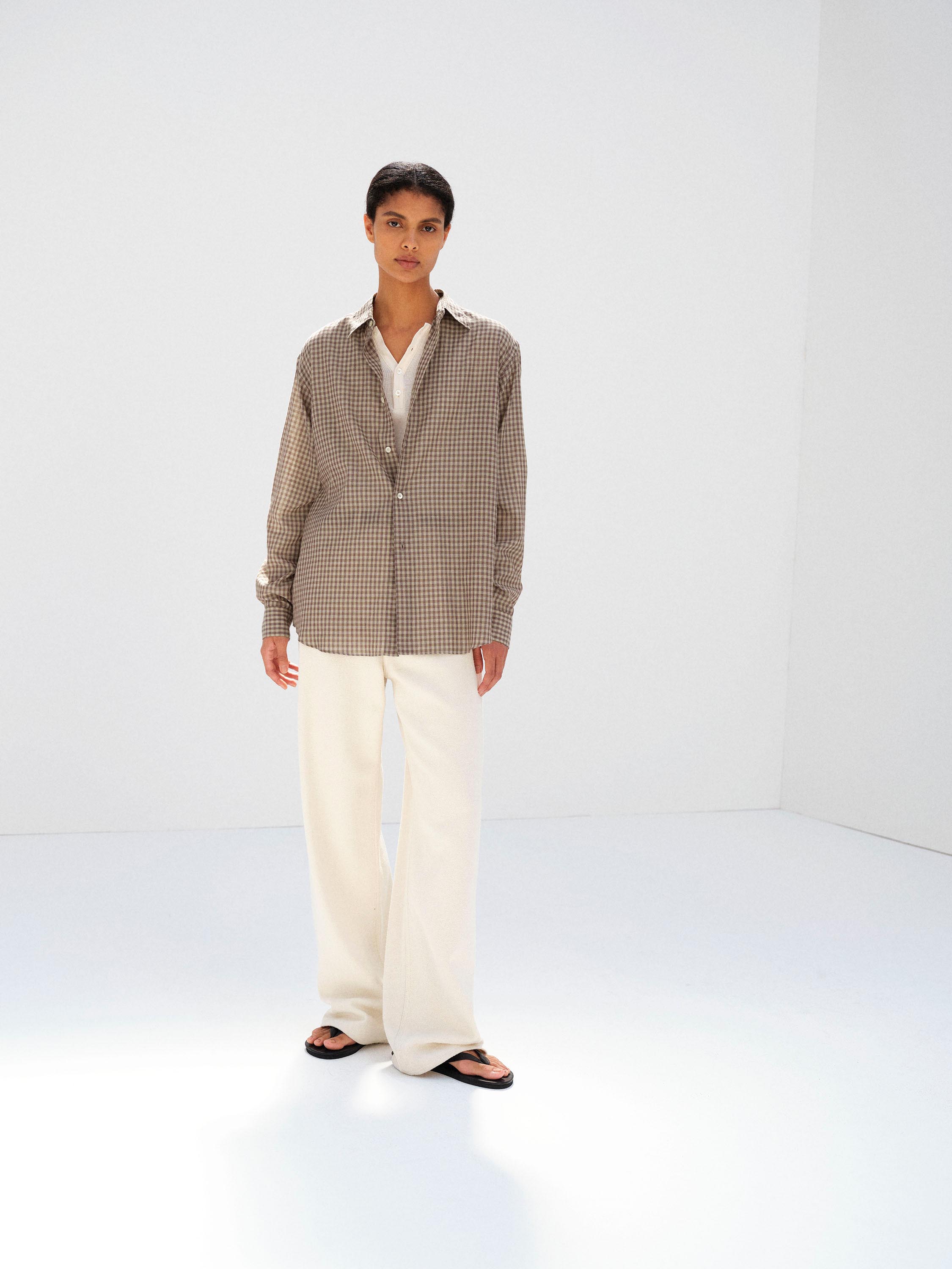 AIRY LIGHT COTTON CHECK SHIRT 詳細画像 BROWN GINGHAM CHECK 3