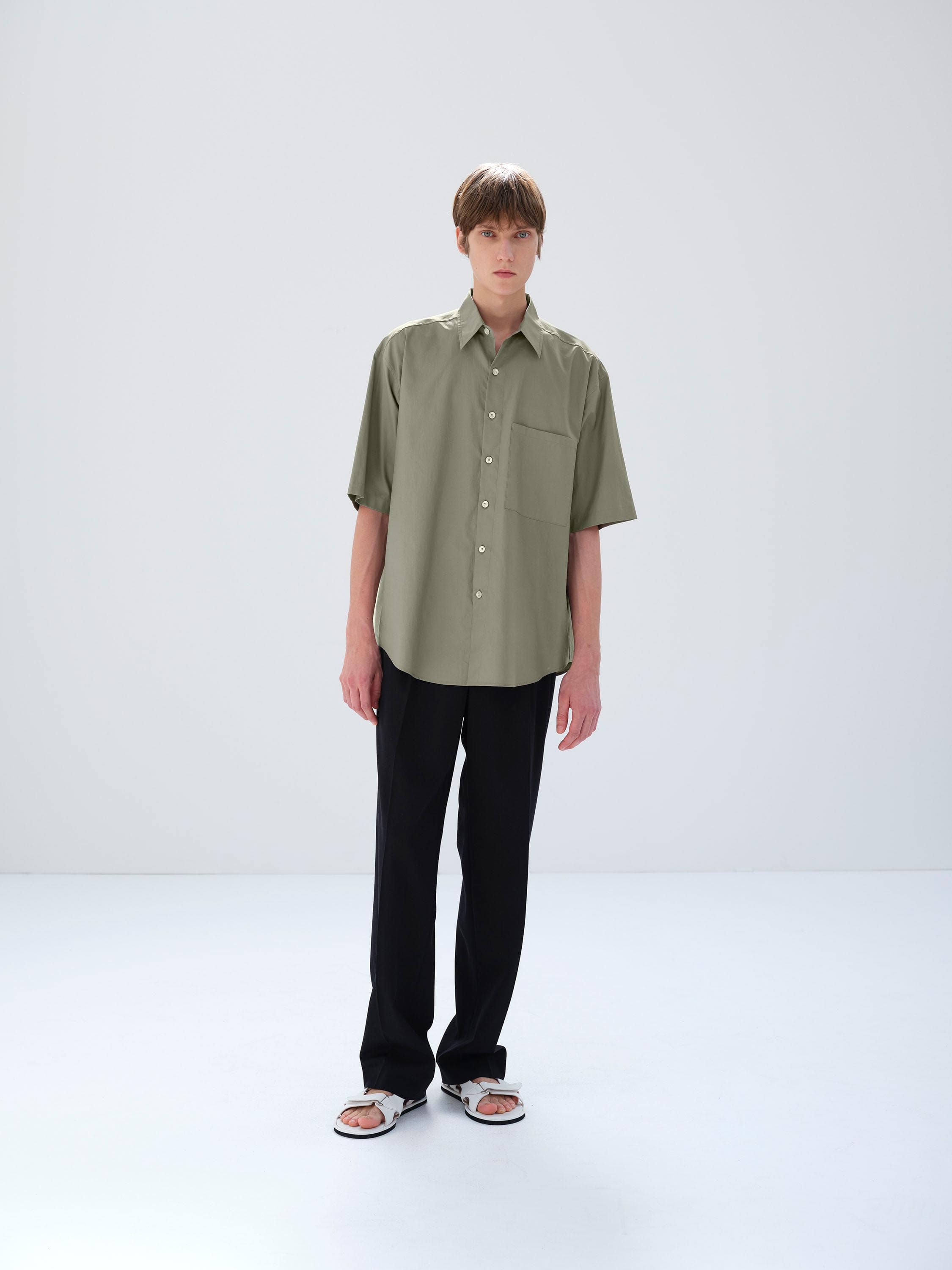 WASHED FINX TWILL BIG HALF SLEEVED SHIRT 詳細画像 OLIVE 1