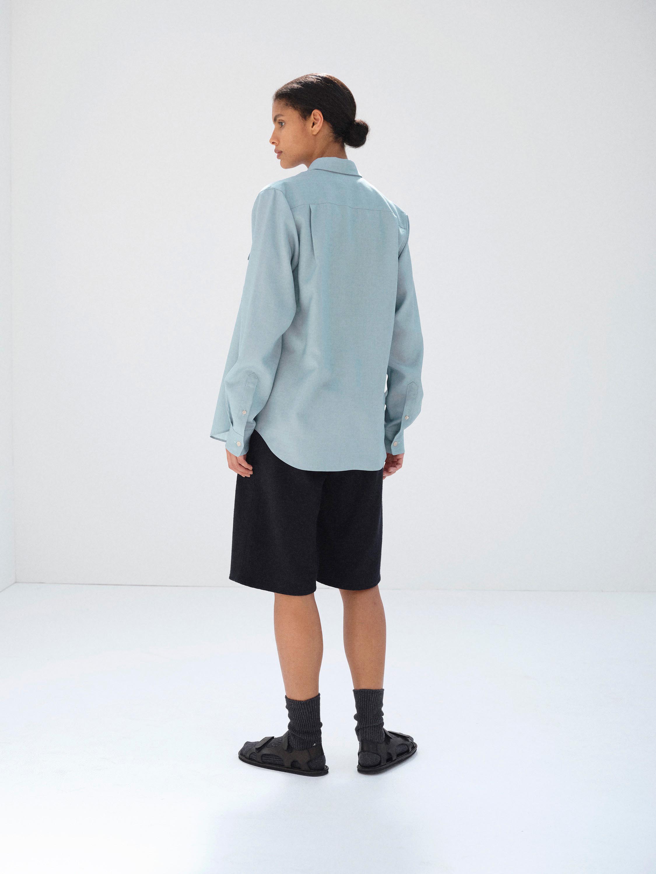 WOOL HERRINGBONE OVERSHIRT 詳細画像 DUSTY BLUE 2