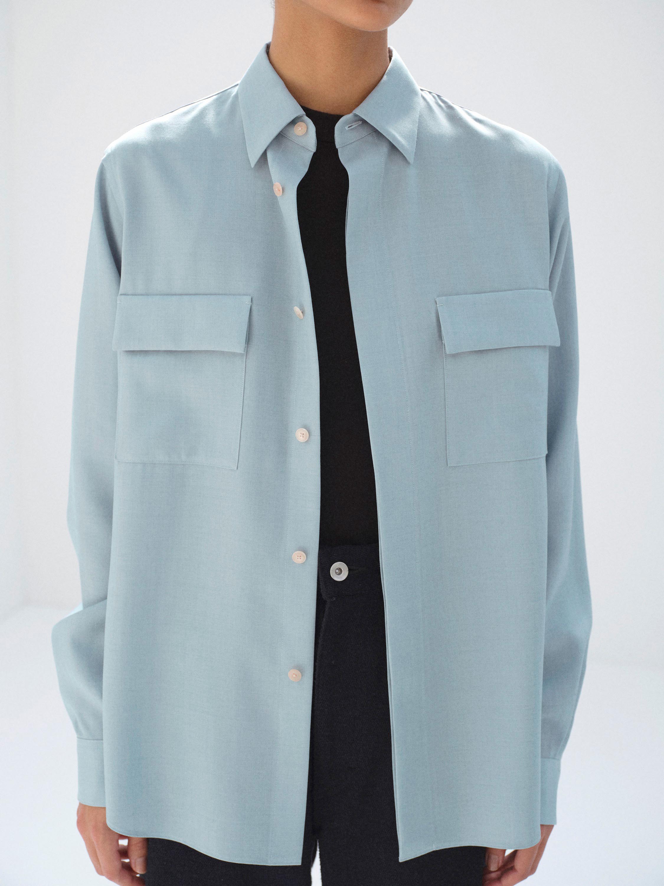 WOOL HERRINGBONE OVERSHIRT 詳細画像 DUSTY BLUE 3