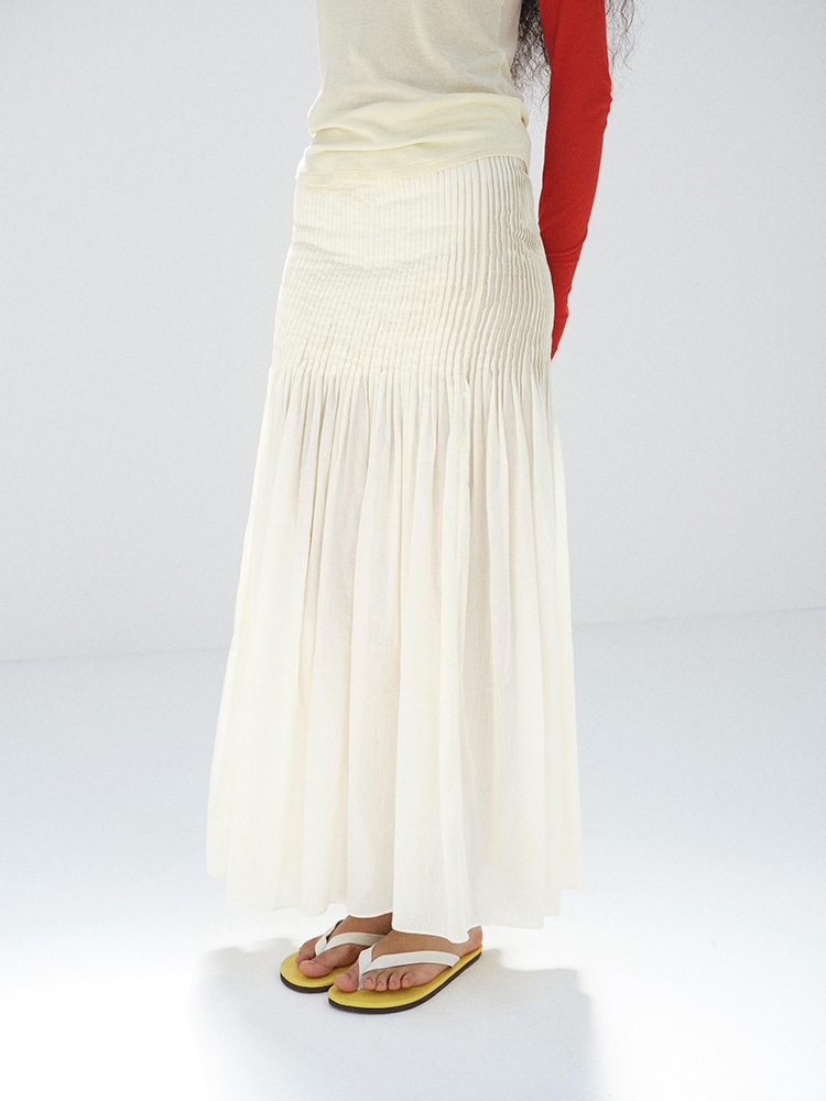 SUPER FINE COTTON LAWN PIN-TUCK SKIRT