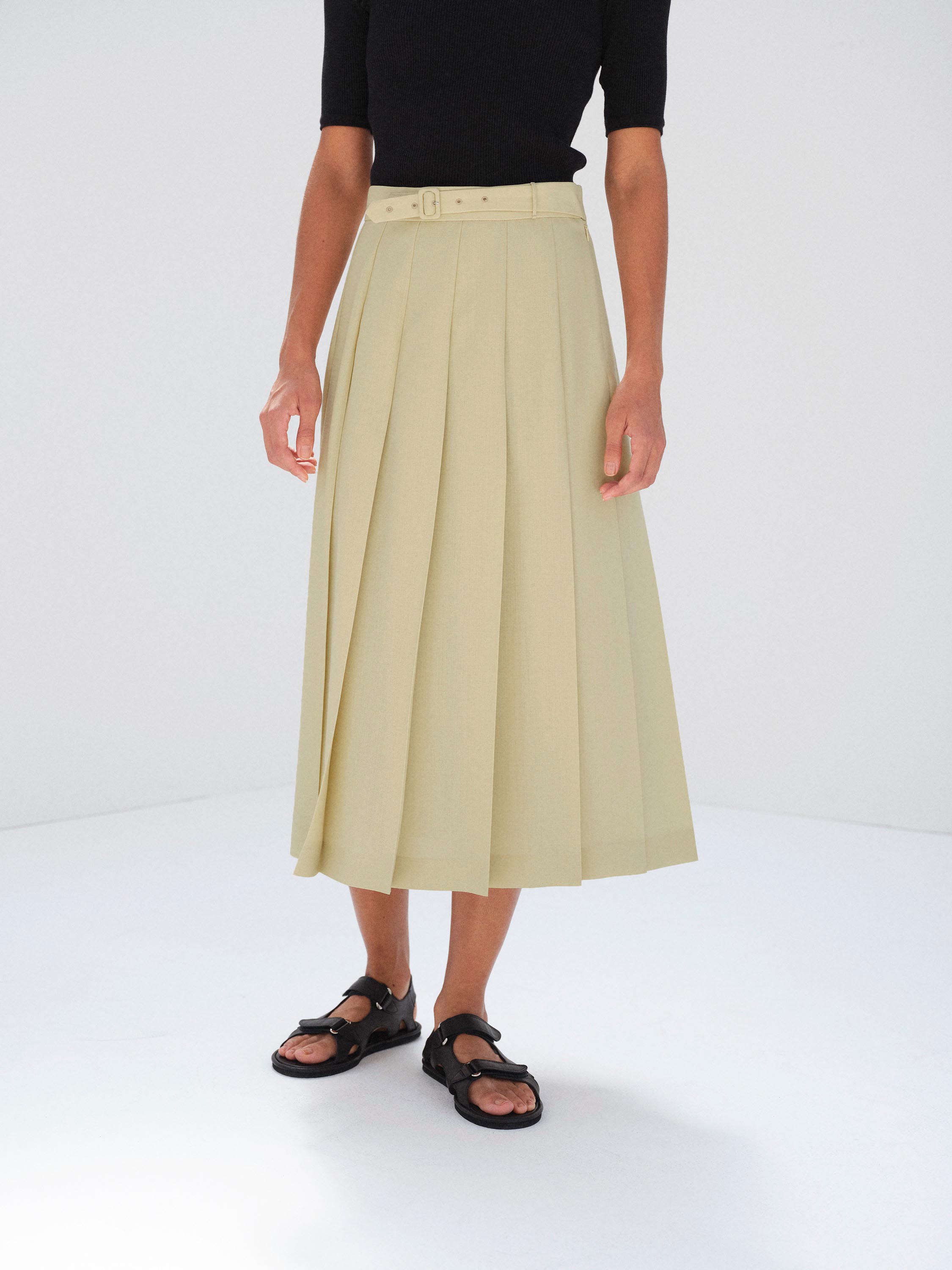 WOOL KID MOHAIR HOPSACK PLEATED SKIRT 詳細画像 DUSTY BEIGE 2