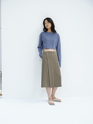 SILK LINEN NEP CHECK WRAP SKIRT