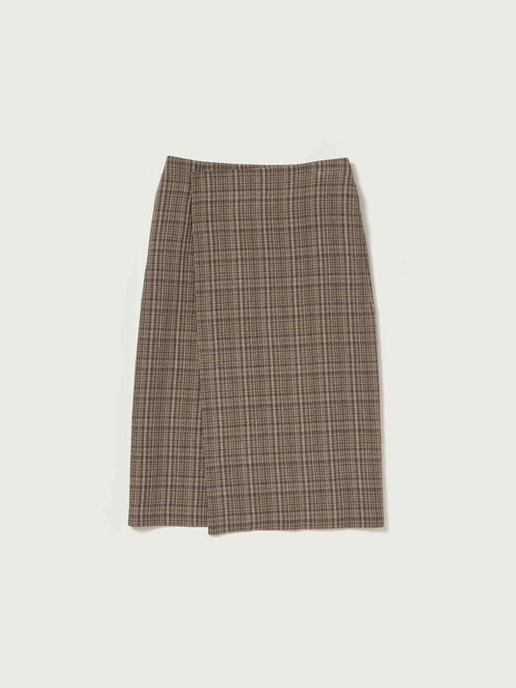 SILK LINEN NEP CHECK WRAP SKIRT