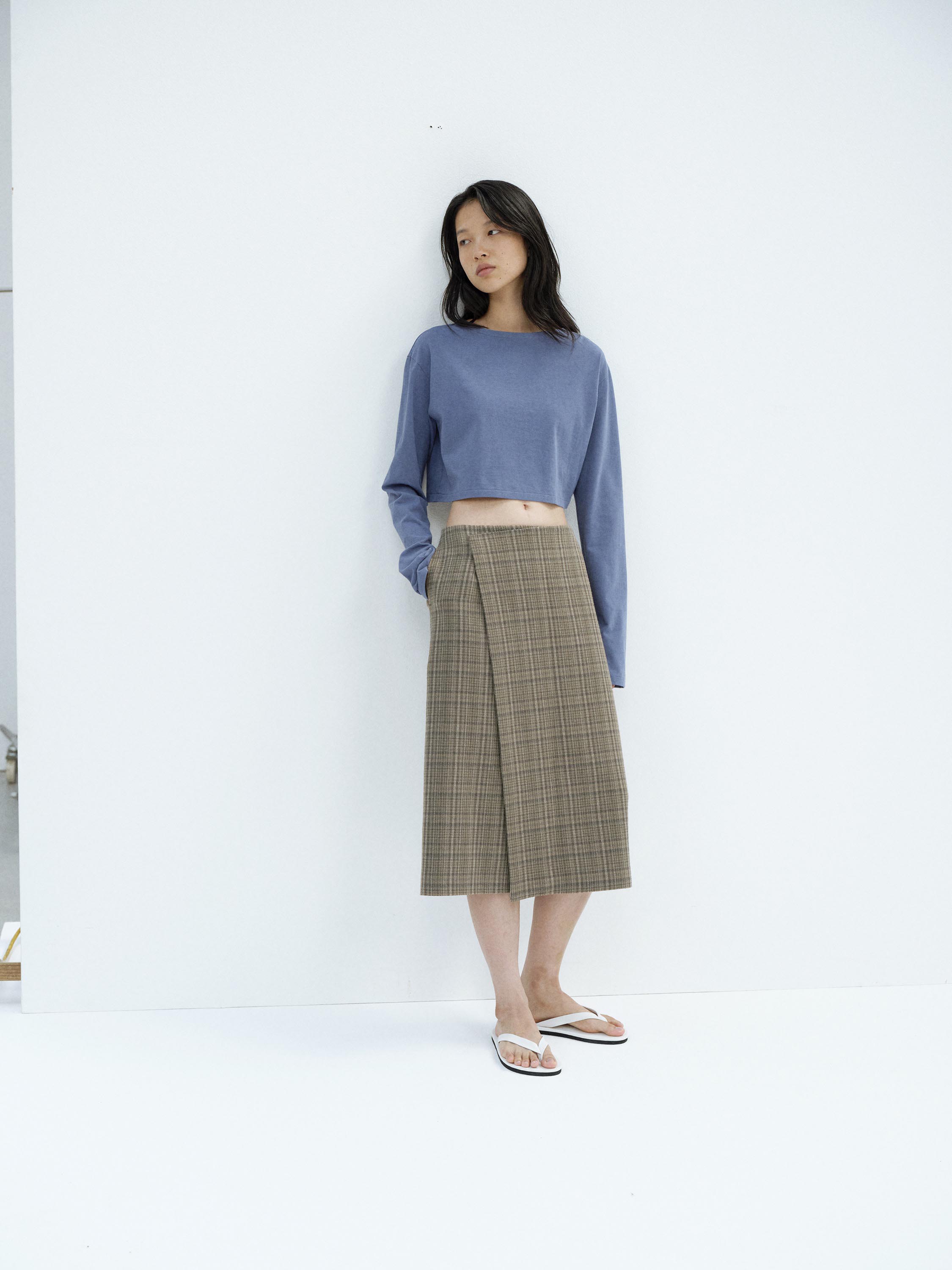 SILK LINEN NEP CHECK WRAP SKIRT 詳細画像 DARK BROWN CHECK 1
