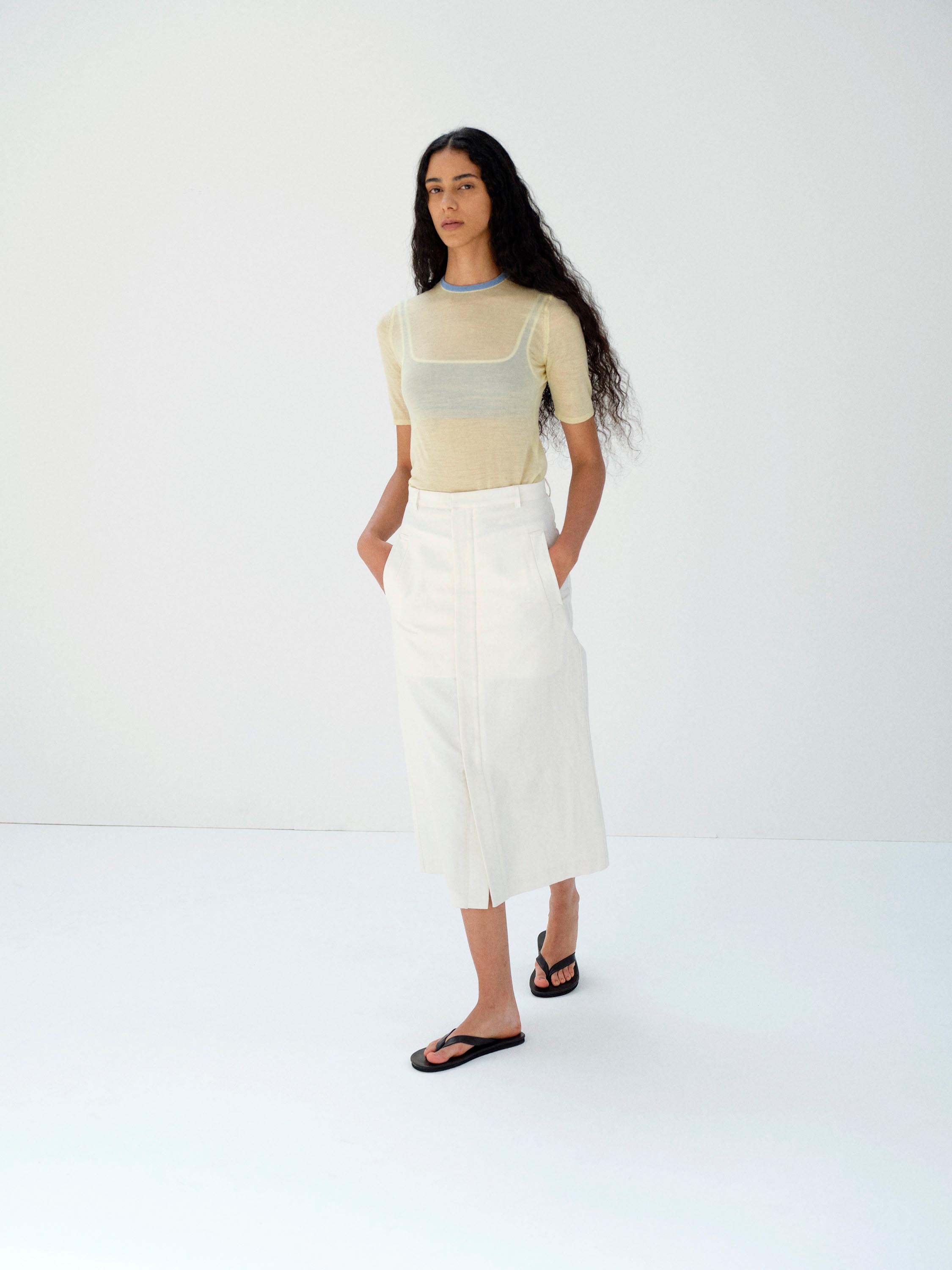 HARD TWIST HIGH GAUGE WOOL SILK KNIT TEE 詳細画像 PALE YELLOW 1