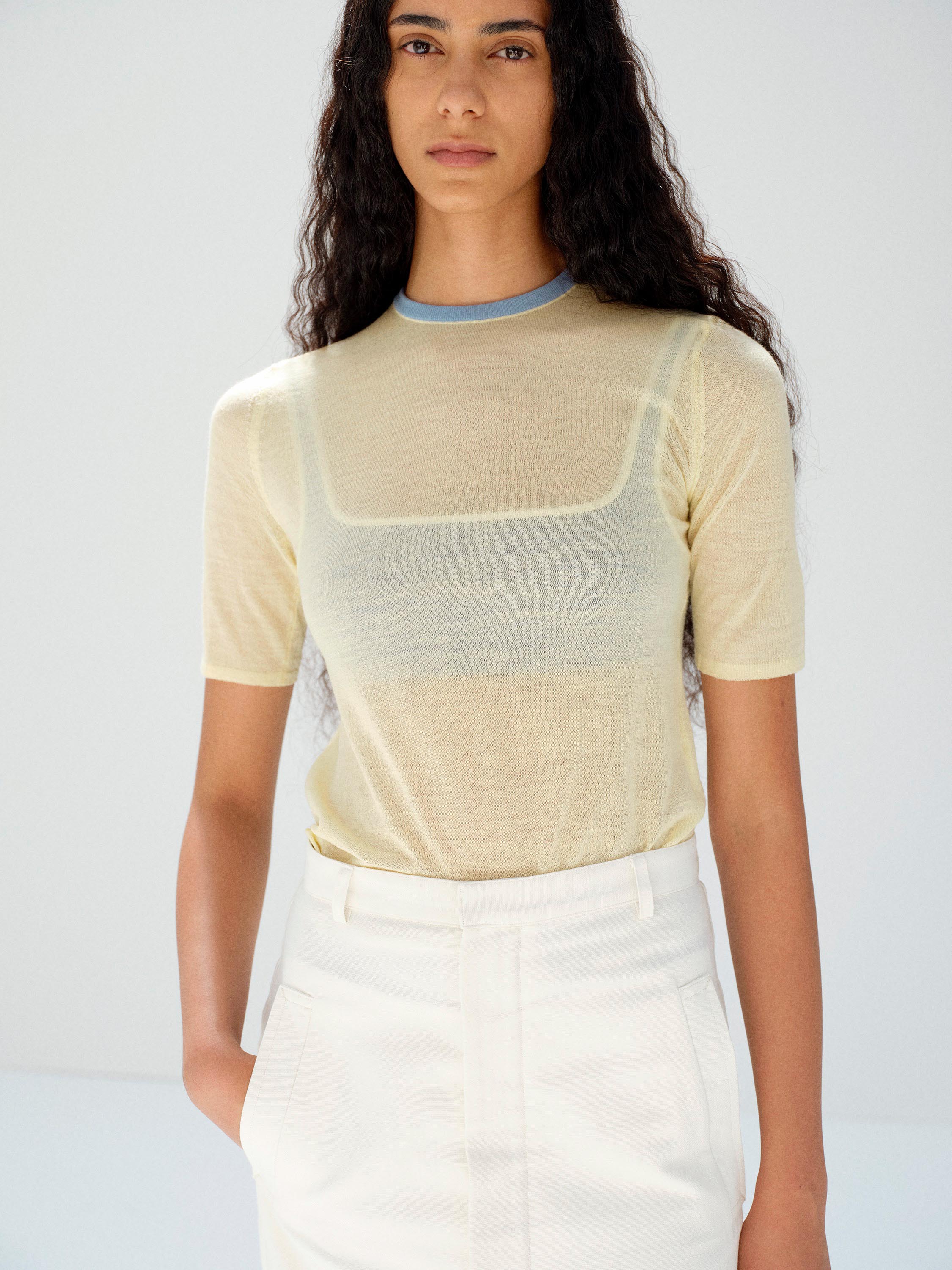 HARD TWIST HIGH GAUGE WOOL SILK KNIT TEE 詳細画像 PALE YELLOW 2