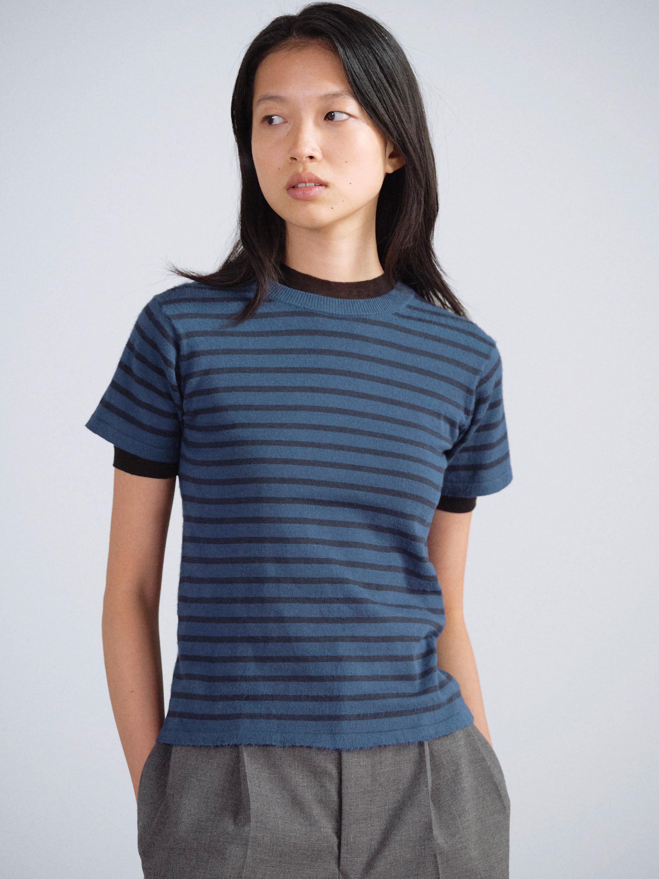 HIGH GAUGE COTTON KNIT TEE 詳細画像 BLUE NAVY STRIPE 1