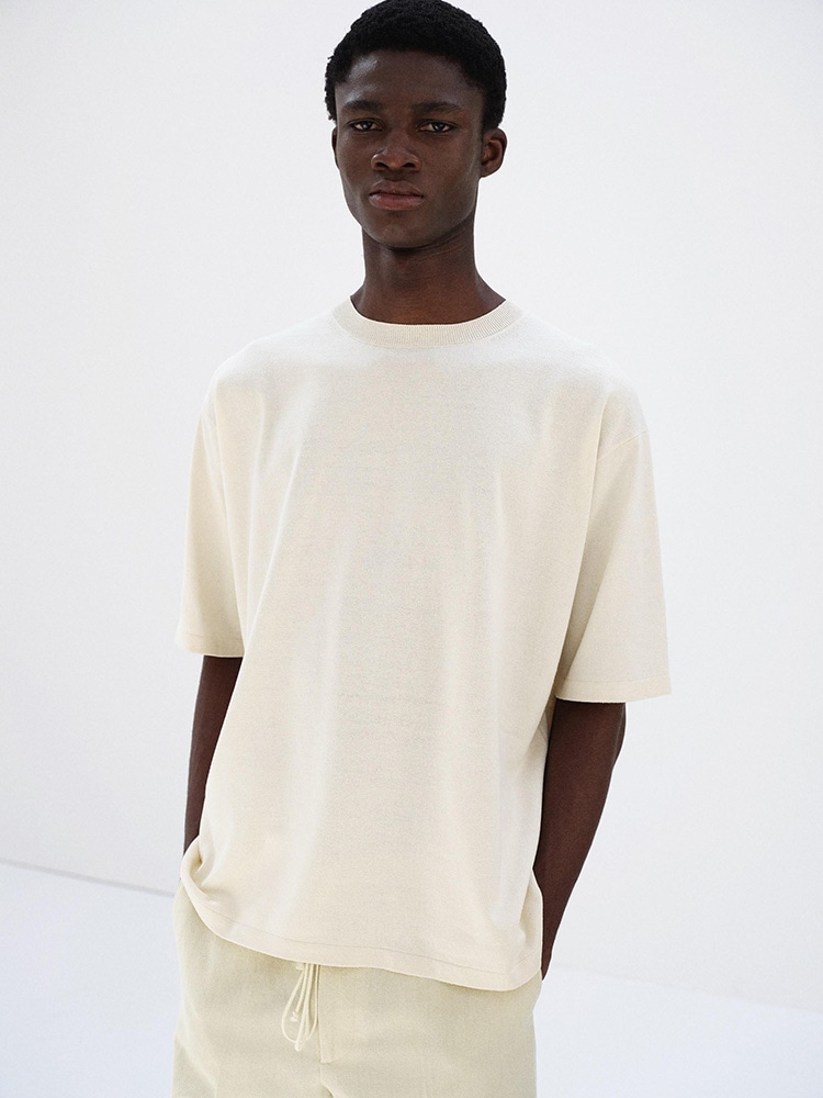 【hasu】 argue  Tシャツニット　ニット　ベージュ SANTEウールカシミヤタートルニットプルオーバー(F GREY): トップス