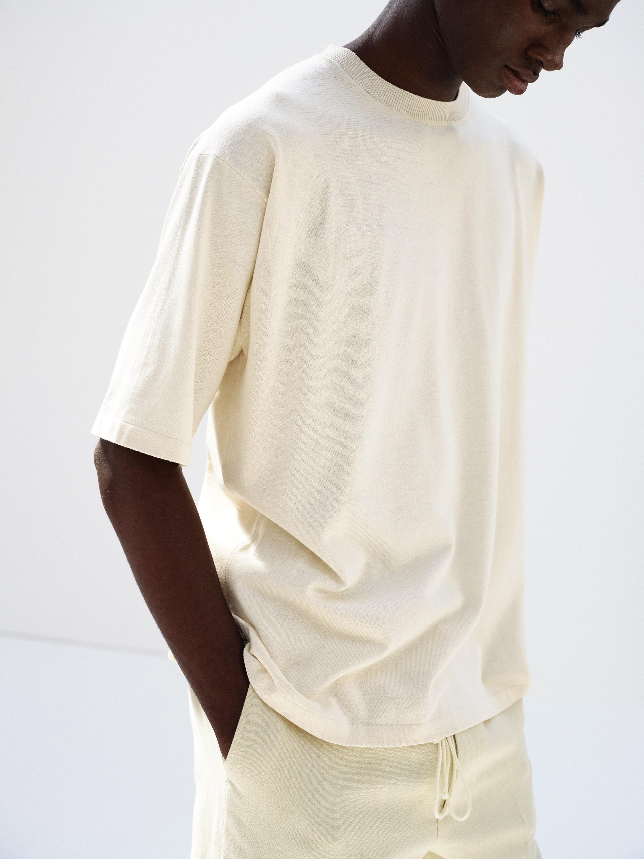 HIGH GAUGE TUSSAH SILK KNIT TEE 詳細画像 IVORY 3