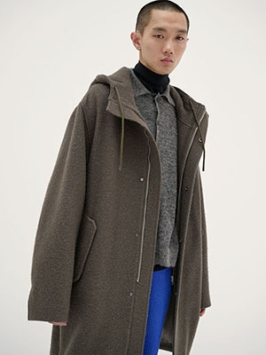 BRUSHED ALPACA WOOL MELTON HOODED COAT