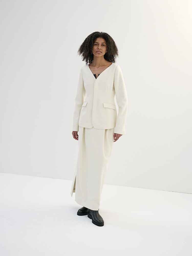 AURALEE LINEN GABARDINE NO COLLAR JACKET