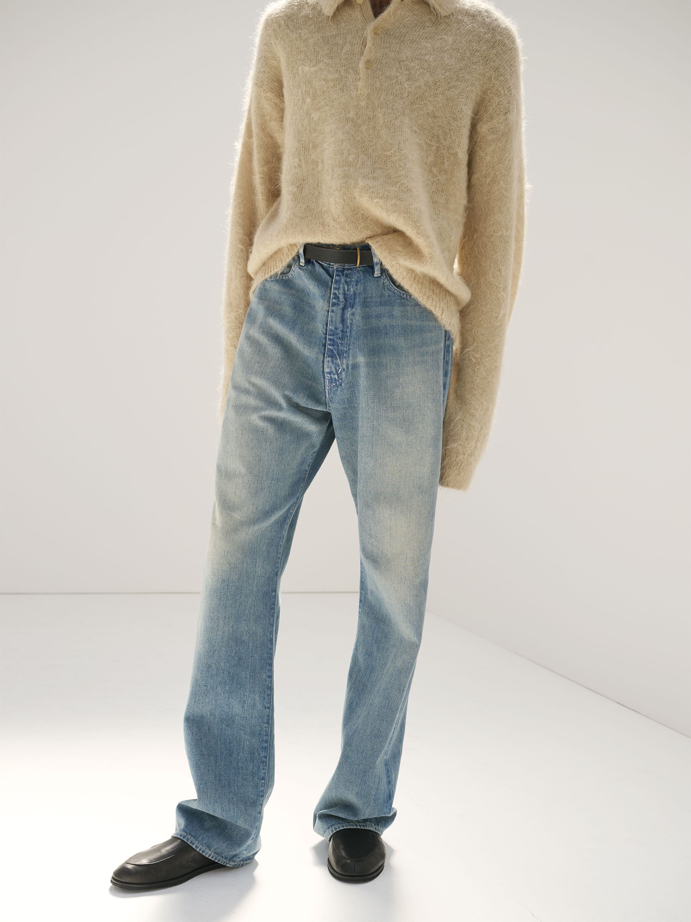 AURALEE SELVEDGE FADED LIGHT DENIM PANTS