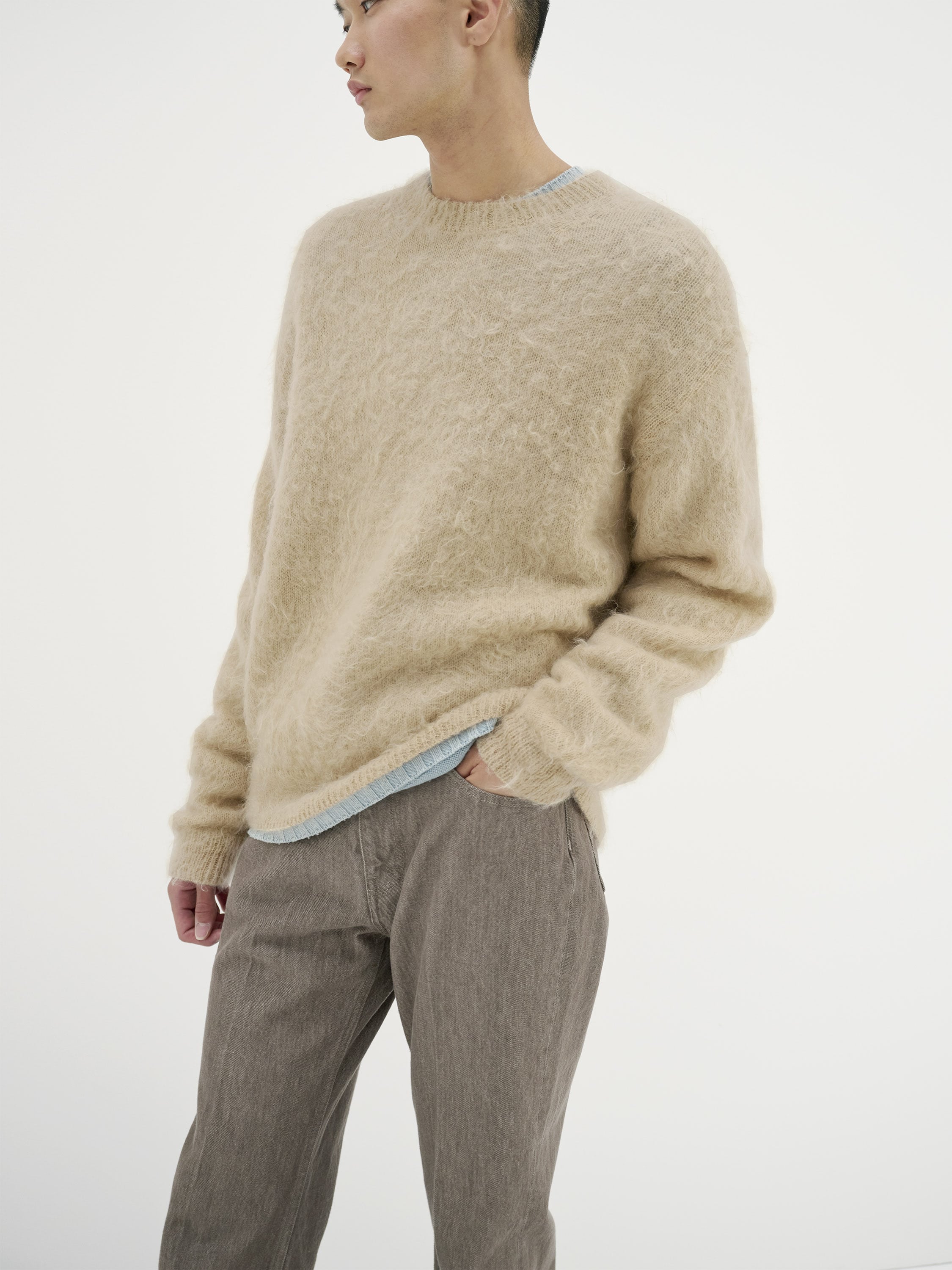 BRUSHED SUPER KID MOHAIR KNIT P/O