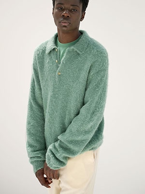 BRUSHED SUPER KID MOHAIR KNIT POLO