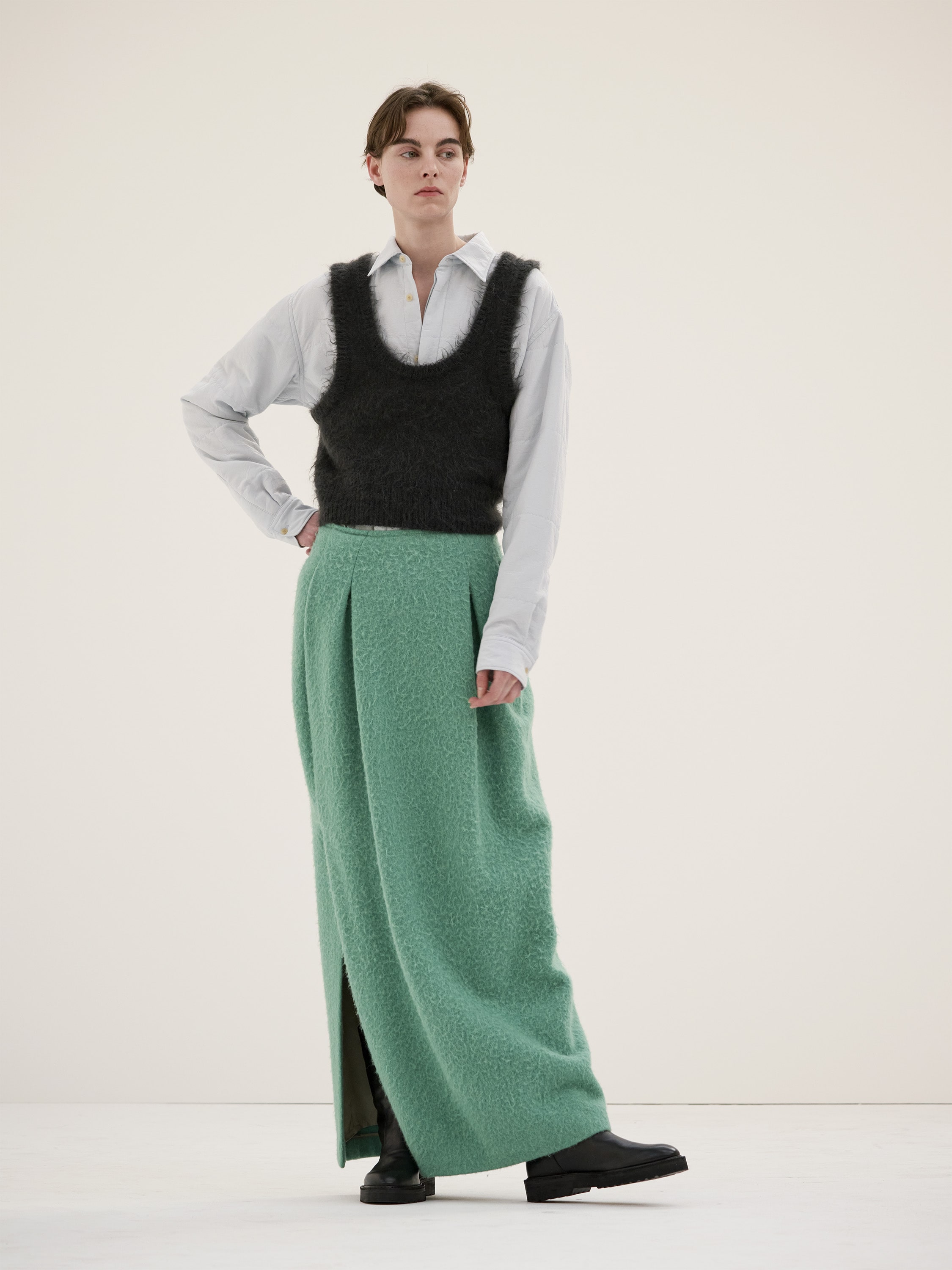 【LE CIEL BLEU】Wool Melton Jersey Skirt