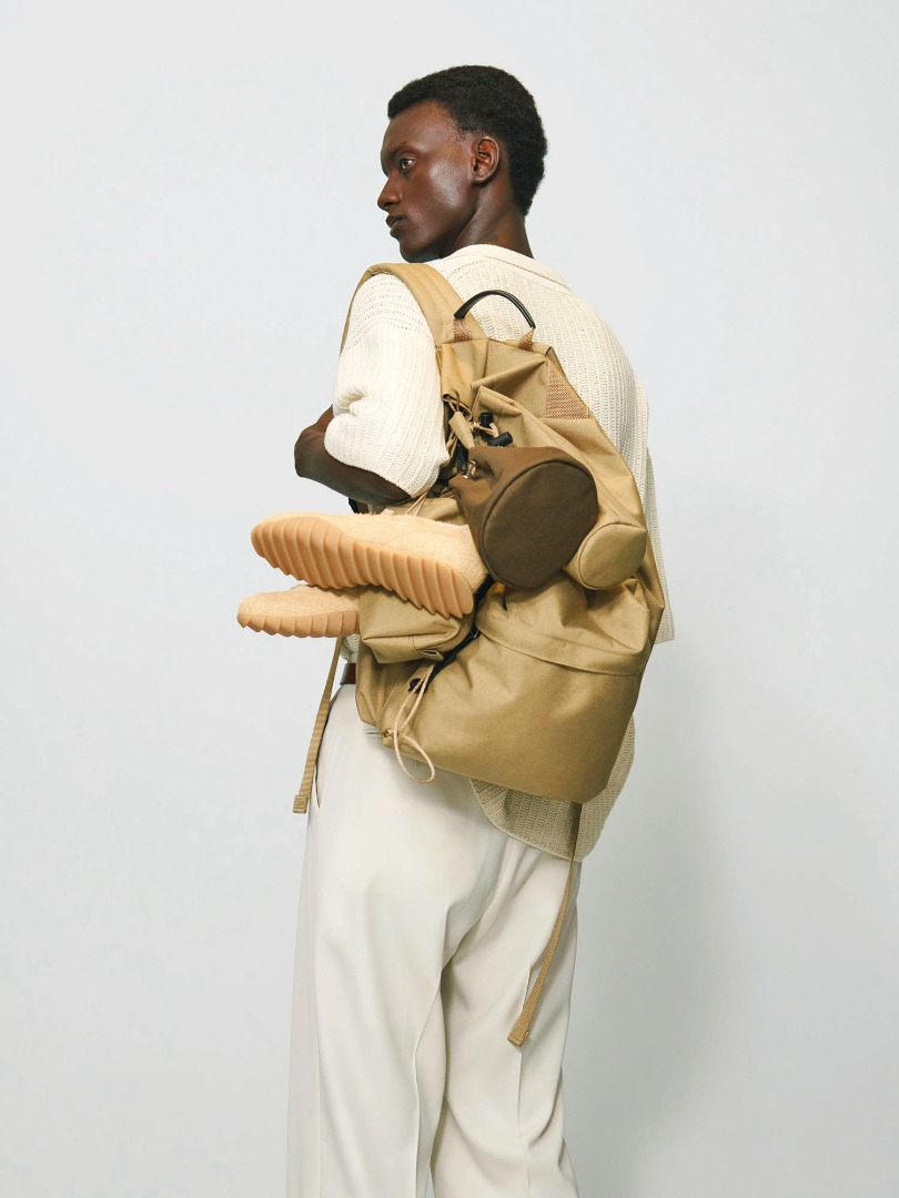 Bangali wears Large Backpack Set Made By Aeta in Beige